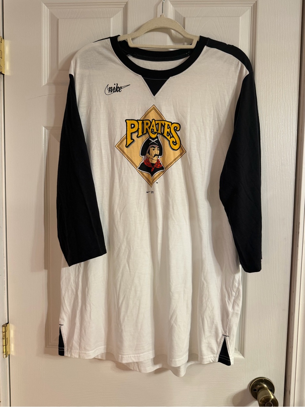 Nike Pittsburgh Pirates MLB Raglan Shirt 3/4 Sleeve Mens XL White Black Gold